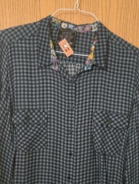 Johnny Was Blue and Black Gingham Button-Up Shirt